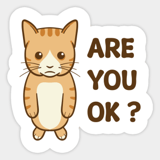 Meme illustration of a little orange cat with a sad face Sticker